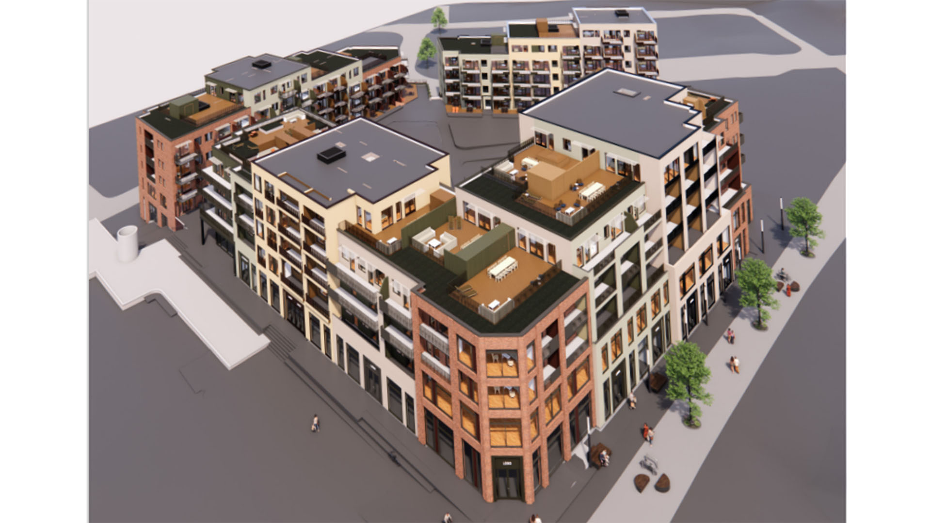 3D-illustrasjon av boligblokk.