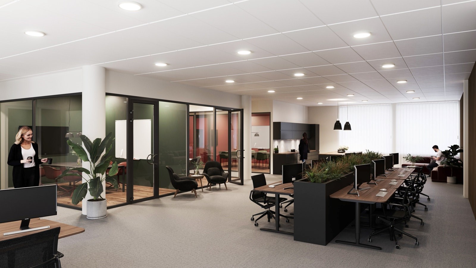 Illustrasjon. Kontoretasjene er meget fleksible og kan tilpasset løsninger etter ønsker og behov.