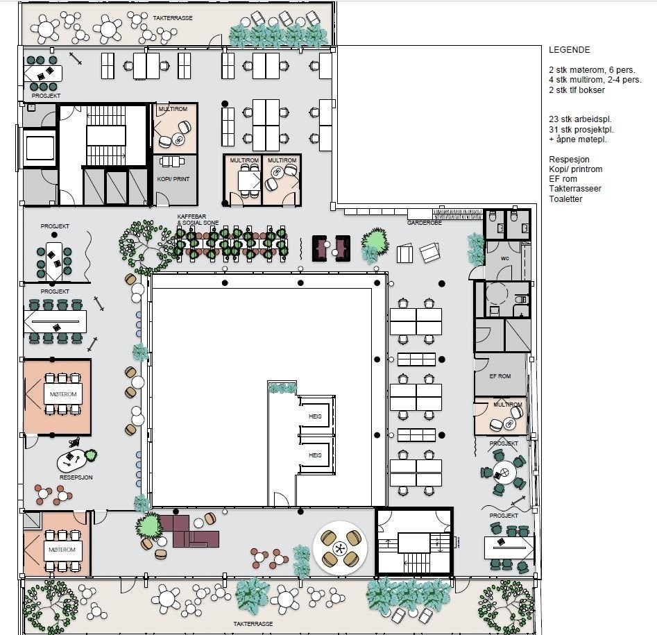 7. etg. 799 kvm brutto. Forslag til planløsning.