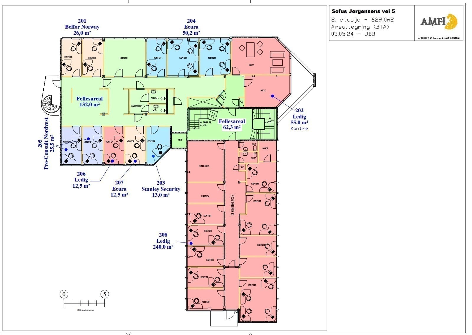 Plantegning 2. etasje. Fløy mot sør ledig
